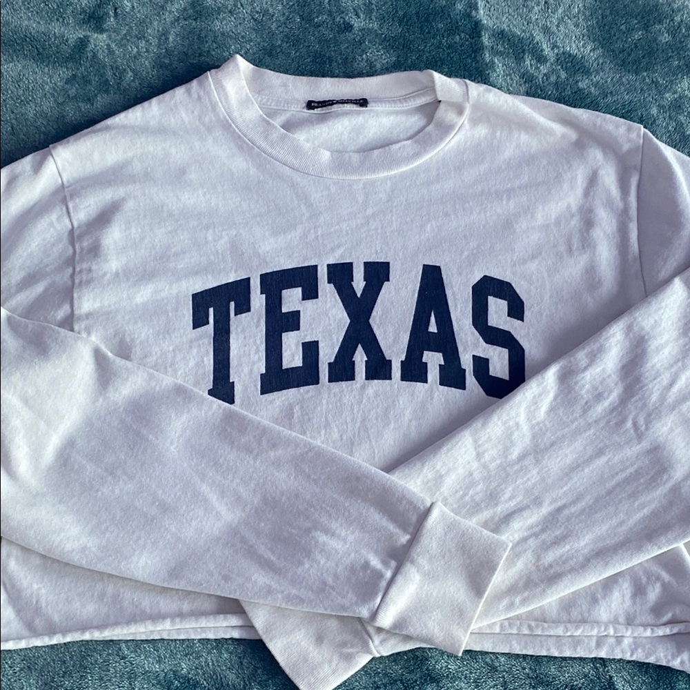 White Long Sleeve Texas Cropped Brandy Melville